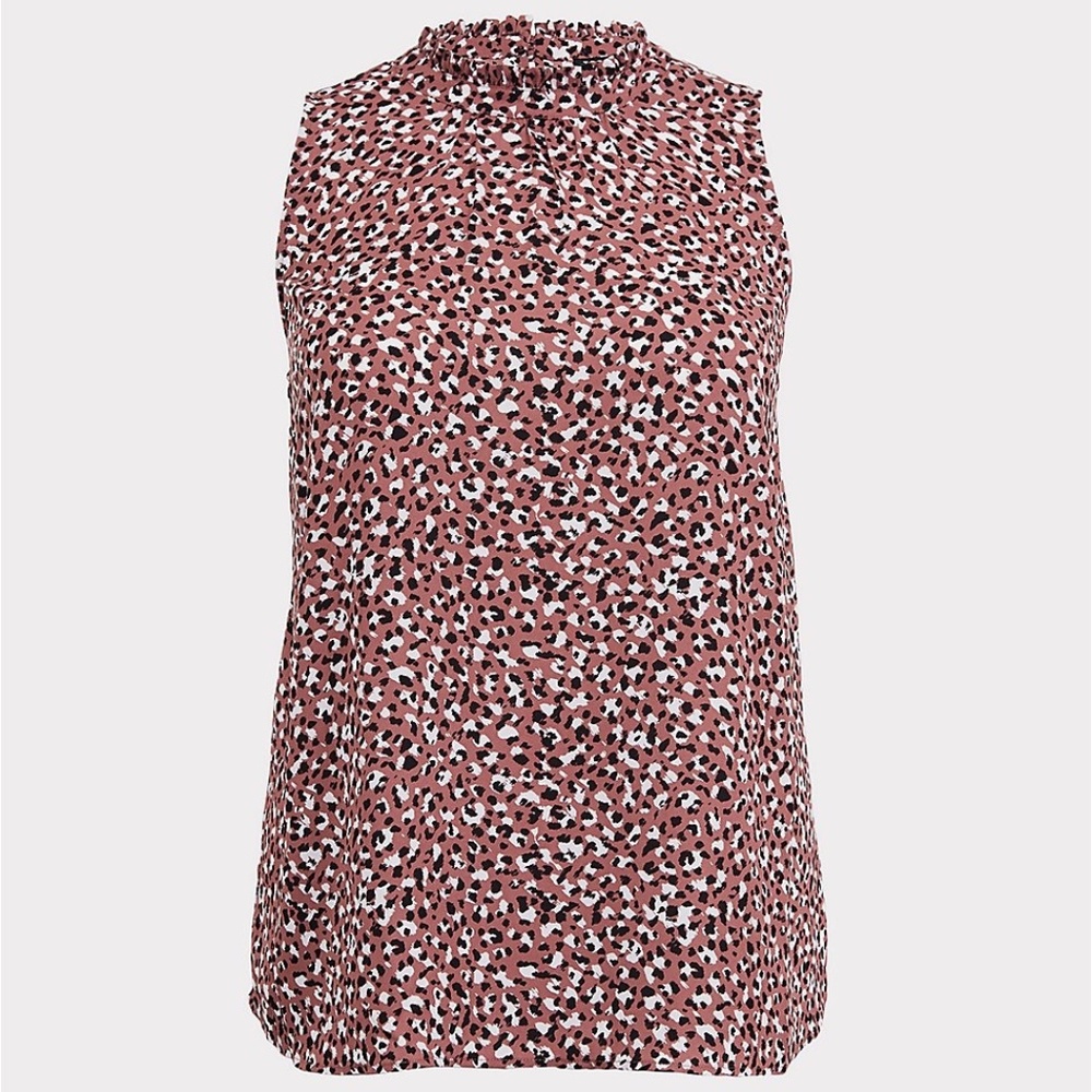 TORRID WALNUT LEOPARD GEORGETTE MOCK NECK SLEEVELESS BLOUSE